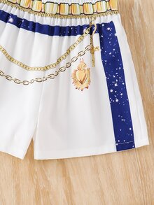 SHEIN 女童針織星星圖案圓領背心 + 梭織休閒襯衫 + 短褲 3件套 - 彩色 - 查看 8