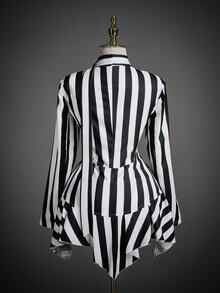 SHEIN ICON Women's Casual Striped V-Neck Top & Skirt Set - Black and White - View 2