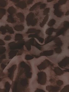 Juhart Plus Size Women Leopard Print Mesh Shoulder Cut-Out Long Sleeve Bodysuit Fall Winter - Brown - View 5
