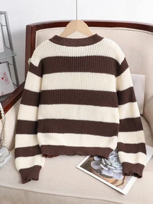 SHEIN Tween Girl Tween Girl Solid Color Simple Hollow Out Round Neck Pullover Hoodie - Grey - View 7