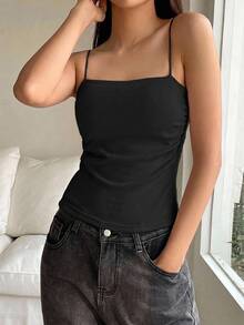 DAZY Tank Top Camisole Pendek Tanpa Lengan untuk Remaja Putri di Musim Panas - Hitam - View 4