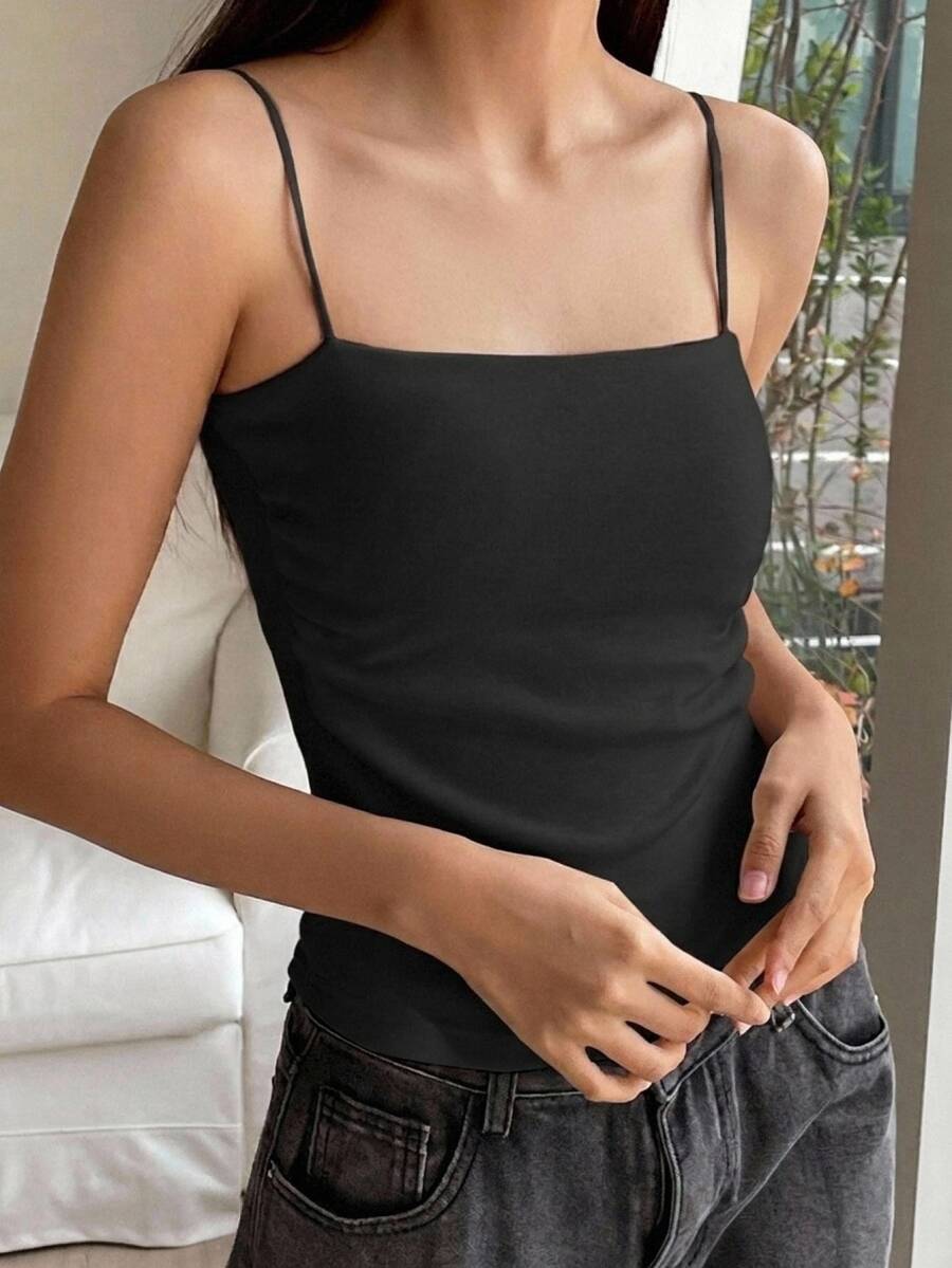 DAZY Tank Top Camisole Pendek Tanpa Lengan untuk Remaja Putri di Musim Panas - Hitam - View 1