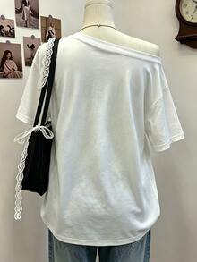 Lalippa 女款寬鬆短袖上衣，虎紋圖案與做舊細節，百搭時尚單品 - 彩色 - 查看 2