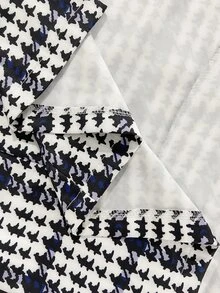 SHEIN Women's Long Sleeve Fitted Blazer, Plaid Winter Houndstooth Pattern Business Casual Office Wear High Quality - Blue and White - View 7