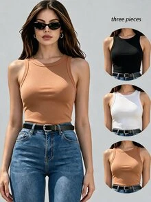SHEIN Unity 女士夏季純色圓領休閒背心上衣 - 彩色 - 查看 4