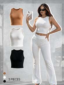 SHEIN Unity 女士夏季純色圓領休閒背心上衣 - 彩色 - 查看 2