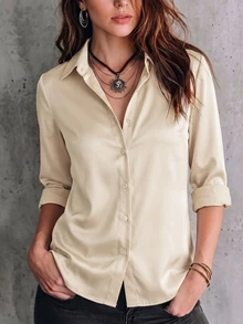EMERY ROSE Women's Solid Color Casual Versatile Daily Wear Shirt - Khaki - View 1