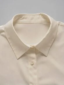 EMERY ROSE Women's Solid Color Casual Versatile Daily Wear Shirt - Khaki - View 6