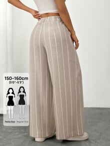SHEIN PETITE Women's Striped Wide Leg Suit Pants With Pleated Details - Khaki - View 4