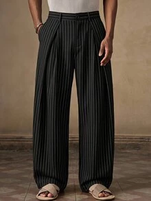 HIMLAND Men's Casual Commuter Striped Pants - Black - View 6