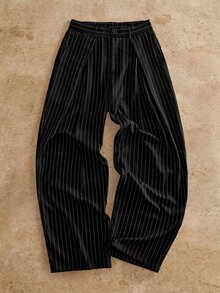 HIMLAND Men's Casual Commuter Striped Pants - Black - View 1