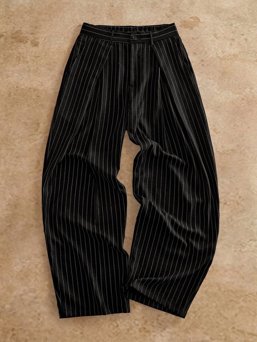 HIMLAND Men's Casual Commuter Striped Pants - Black - View 1