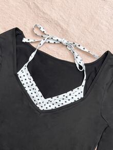 Easithlete Easithlete Women's Polka Dot 2 Inn 1 Casual Daily Sports T-Shirt - Black - View 5