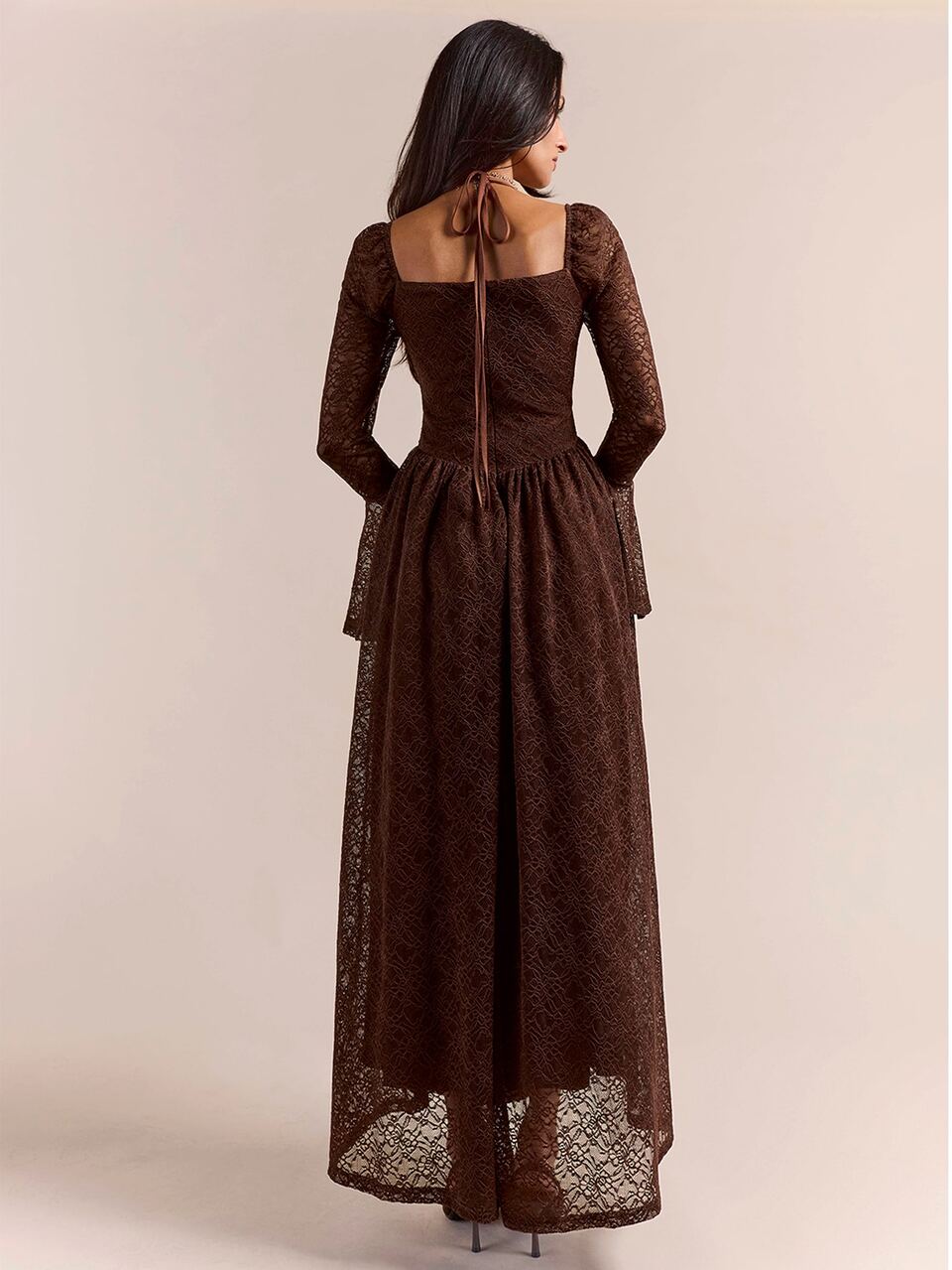 Enchnt Premium Pre-Fall Romantic Women's Elegant Slimming Brown Lace Dress,Festival Outfits,Birthday Dress,Party Dress,Luxury Evening Wedding Dress