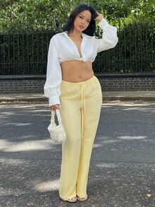 NegzBox Cropped Lantern Sleeve Twist Front Sexy Blouse, Sexy Top White - White - View 5