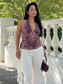 NegzBox Women's Vintage Romantic Circular Decor Backless Halter Neck Camisole Casual - Purple - View 3