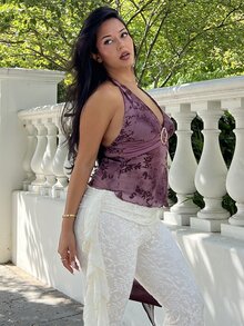 NegzBox Women's Vintage Romantic Circular Decor Backless Halter Neck Camisole Casual - Purple - View 4