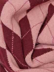 Nöista Cardigan Rajut Argyle Warna Burgundy dan Pink, Kerah Bulat, Kancing Depan. Cocok untuk Kembali ke Sekolah, Kantor, Bepergian, dan Gaya Chic Siang hingga Malam. Cardigan Musim Gugur/Musim Dingin. - Burgundy - View 13