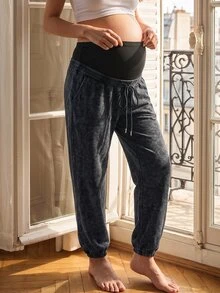 SHEIN Quần nỉ bầu phối màu phong cách thường ngày đa năng - Màu xám đen - Xem 9
