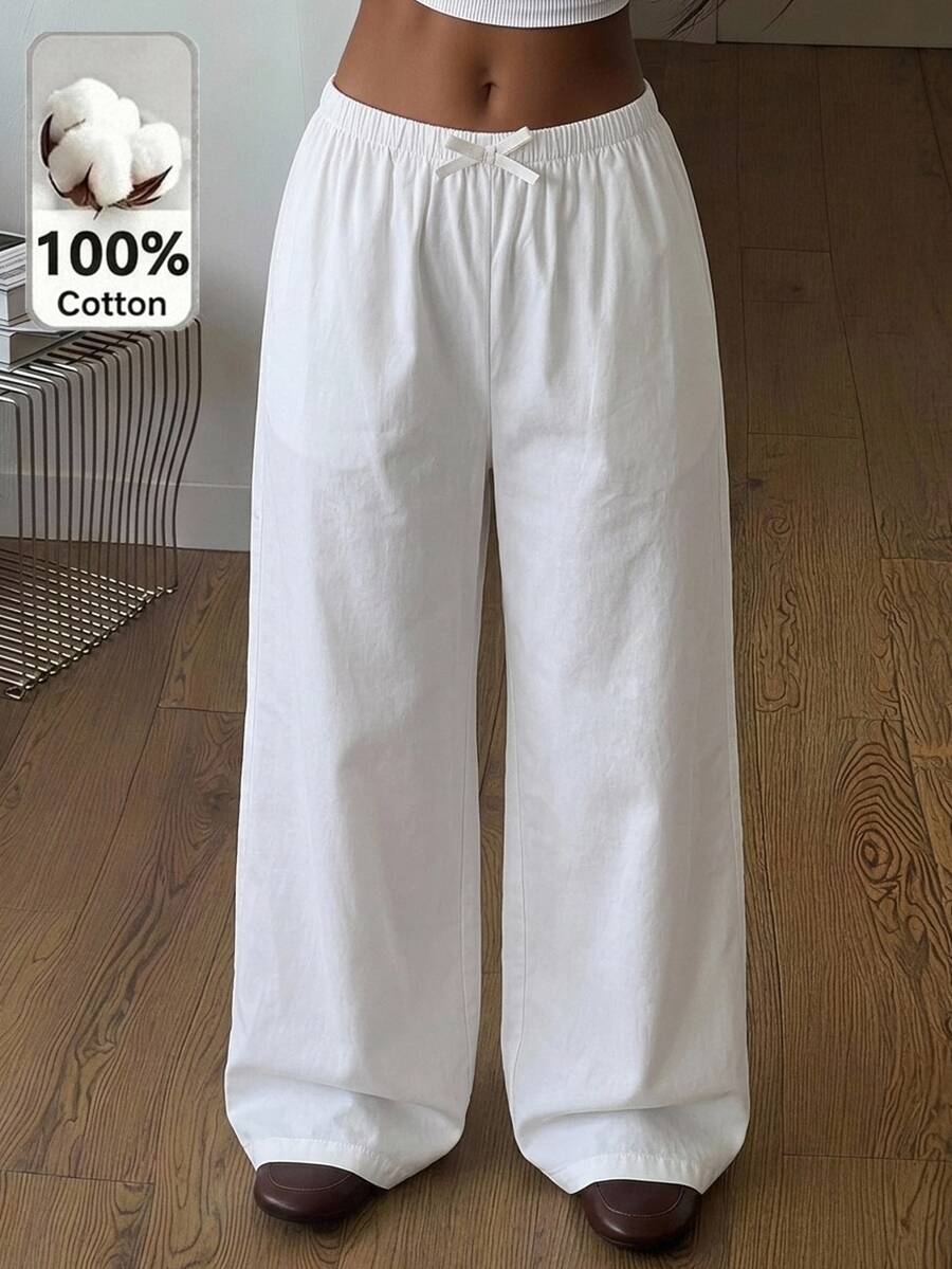 SHEIN Teen Girl Casual Textured White Long Pants - Multicolor - View 1