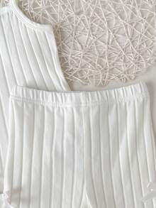 SHEIN Young Girls Spring/Summer Camisole Top & Shorts Solid Color Multi-Color Camisole Top & Shorts Set Underwear Set 1-Piece Set "Four Seasons" "Four Seasons" - White - View 2