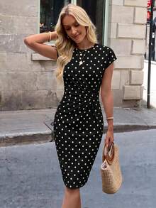SHEIN LUNE Women's Casual Knot Pattern Print Fitted Dress, Elegant Women's Dress, Casual Style - Black and White - View 6