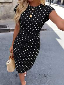 SHEIN LUNE Women's Casual Knot Pattern Print Fitted Dress, Elegant Women's Dress, Casual Style - Black and White - View 7