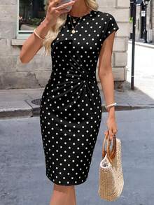 SHEIN LUNE Women's Casual Knot Pattern Print Fitted Dress, Elegant Women's Dress, Casual Style - Black and White - View 4