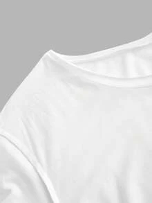 Tseoso 女款 95% 棉落肩 T-shirt，可愛兔子/鹿圖案，休閒基礎款，夏季 Y2K 復古，軟妹風 - 白色 - 查看 7