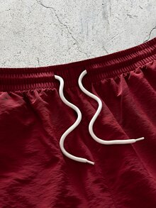 EVRINFINITE Men's Casual Streetwear Comfortable Fashion Contrast Color Outdoor Sports Woven Long Pants, Summer - Burgundy - View 5