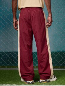 EVRINFINITE Men's Casual Streetwear Comfortable Fashion Contrast Color Outdoor Sports Woven Long Pants, Summer - Burgundy - View 2