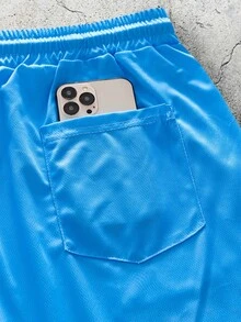 EVRINFINITE Celana Pendek Olahraga Kasual Pria Model Jala Chicago 23 dengan Cetakan Huruf & Angka dan Tali Serut, Cocok untuk Musim Semi/Panas - Baby Blue - View 7