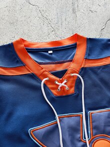 EVRINFINITE Camiseta Masculina Estilo Boyfriend de Hóquei no Gelo com Bordado, Decote em V, Manga Longa, Casual para Festa e Esportes, Primavera e Outono - Azul - Visão 5