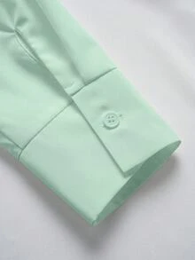 SHEIN Holidaya Women's Solid Color Casual Single-Breasted Long Sleeve Shirt Business Office - Green - View 8