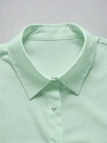 SHEIN Holidaya Women's Solid Color Casual Single-Breasted Long Sleeve Shirt Business Office - Green - View 6