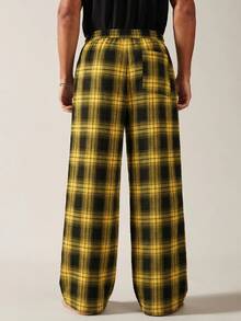 COMVAIL Plus Size Men's Plaid Casual Versatile Daily Wear Long Pants - Yellow - View 2
