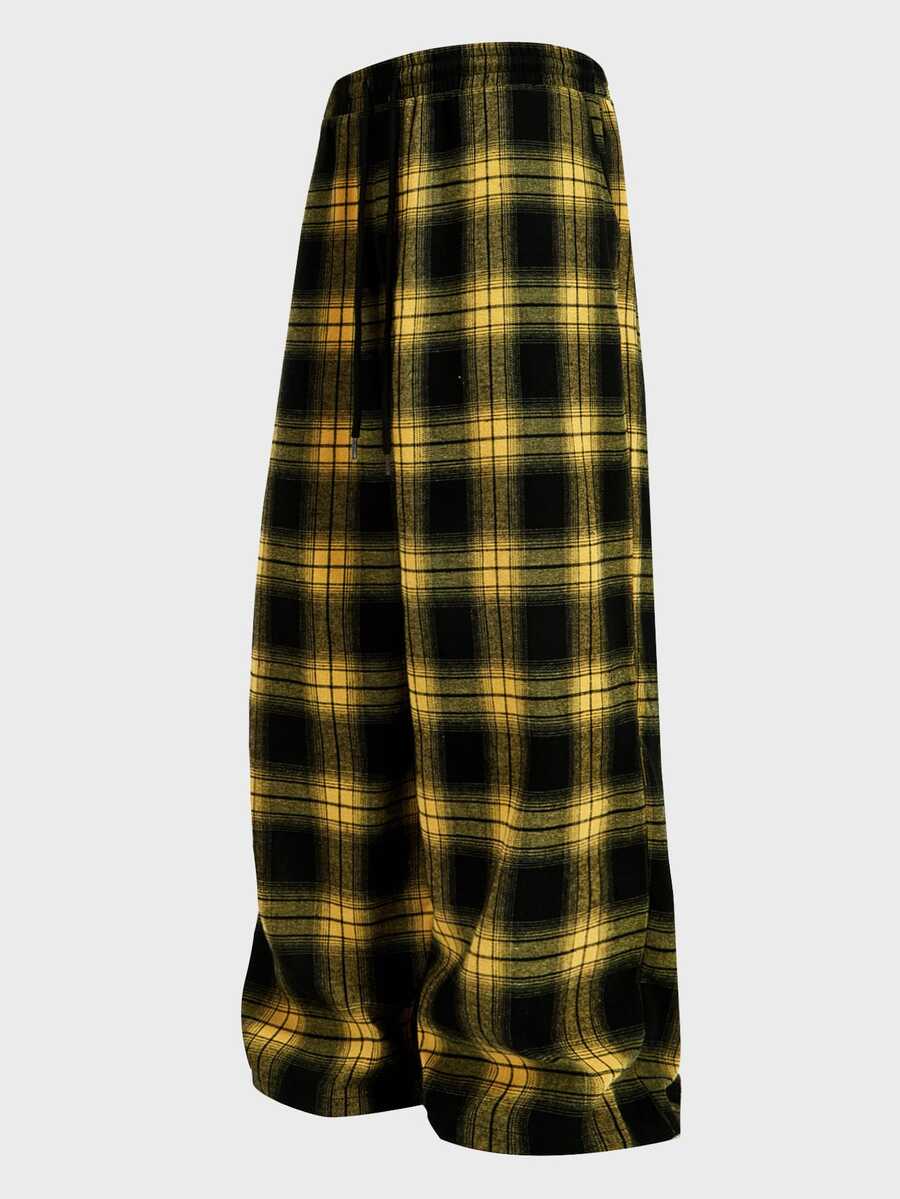 COMVAIL Plus Size Men's Plaid Casual Versatile Daily Wear Long Pants - Yellow - View 1
