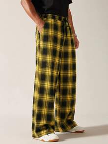 COMVAIL Plus Size Men's Plaid Casual Versatile Daily Wear Long Pants - Yellow - View 5