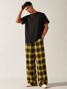 COMVAIL Plus Size Men's Plaid Casual Versatile Daily Wear Long Pants - Yellow - View 3
