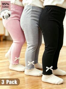 SHEIN 女嬰單件夏季蝴蝶結打底褲，甜美造型，時尚防蚊，簡約休閒穿著長褲 - 彩色 - 查看 3