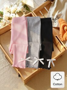 SHEIN 女嬰單件夏季蝴蝶結打底褲，甜美造型，時尚防蚊，簡約休閒穿著長褲 - 彩色 - 查看 2