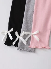 SHEIN 女嬰單件夏季蝴蝶結打底褲，甜美造型，時尚防蚊，簡約休閒穿著長褲 - 彩色 - 查看 7