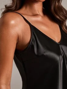 SHEIN BAE 对比色蕾丝系腰睡衣套装/睡衣套装 - 黑色 - 查看 5
