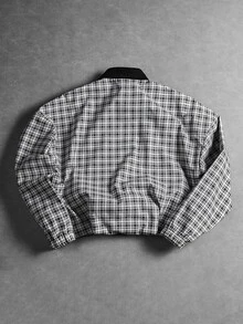 PAVTROS Men's Printed Casual Jacket, INS Style Plaid Pattern, Zipper Design, Suitable For All Seasons - Dark Grey - View 2