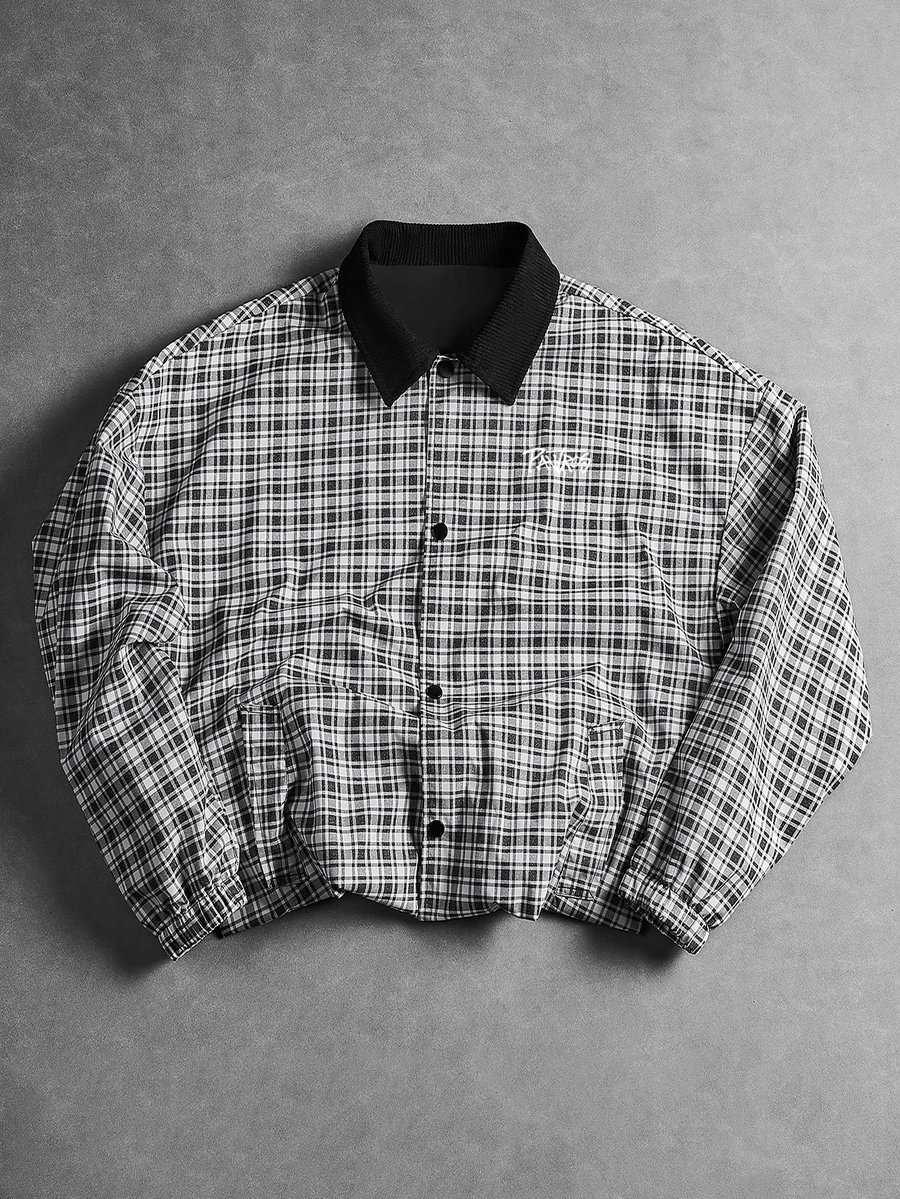 PAVTROS Men's Printed Casual Jacket, INS Style Plaid Pattern, Zipper Design, Suitable For All Seasons - Dark Grey - View 1