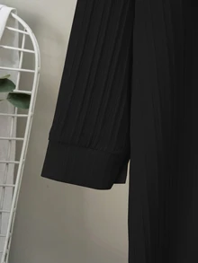 EMERY ROSE SHEIN LUNE Pleated Long Button Down Oversized Women Black Shirts,Teacher Shirts Fall Cloth For Women - Black - View 4