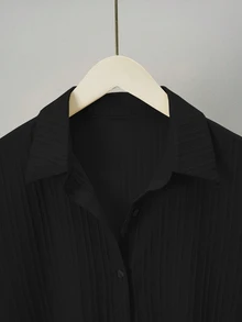 EMERY ROSE SHEIN LUNE Pleated Long Button Down Oversized Women Black Shirts,Teacher Shirts Fall Cloth For Women - Black - View 5
