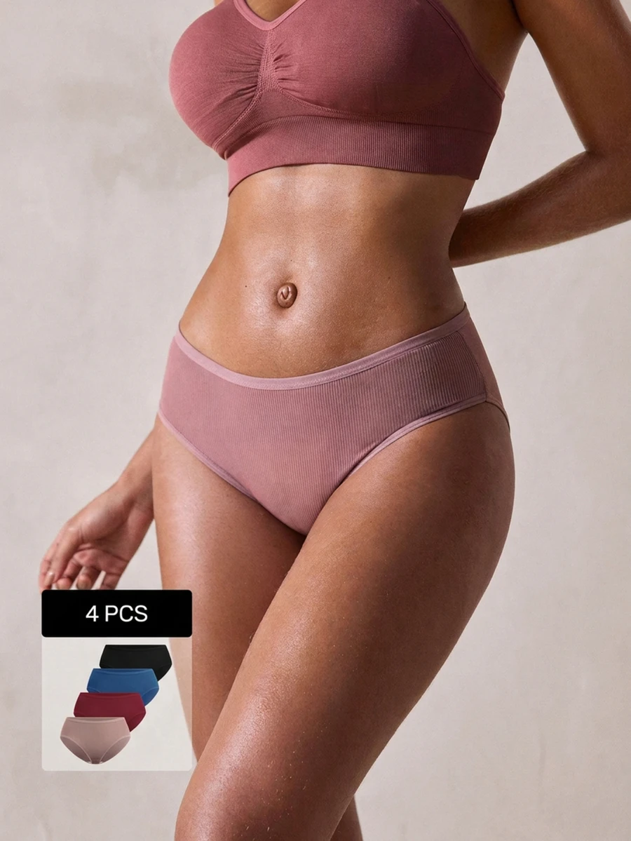 Veilyse 4 Peças Calcinhas Esportivas Multicoloridas de Seda de Leite de Cintura Alta Fofas e Confortáveis para Mulheres - Multicolorido - Visão 1