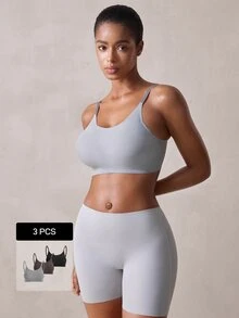 Veilyse 3pcs Women's Padded Breathable Wireless Backless Bras - Multicolor - View 1