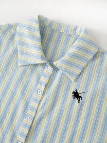 SHEIN LUNE 大尺碼女款淺藍色馬術印花休閒傳統90年代日常穿著襯衫 教師節 辦公室 秋季 - 彩色 - 查看 5